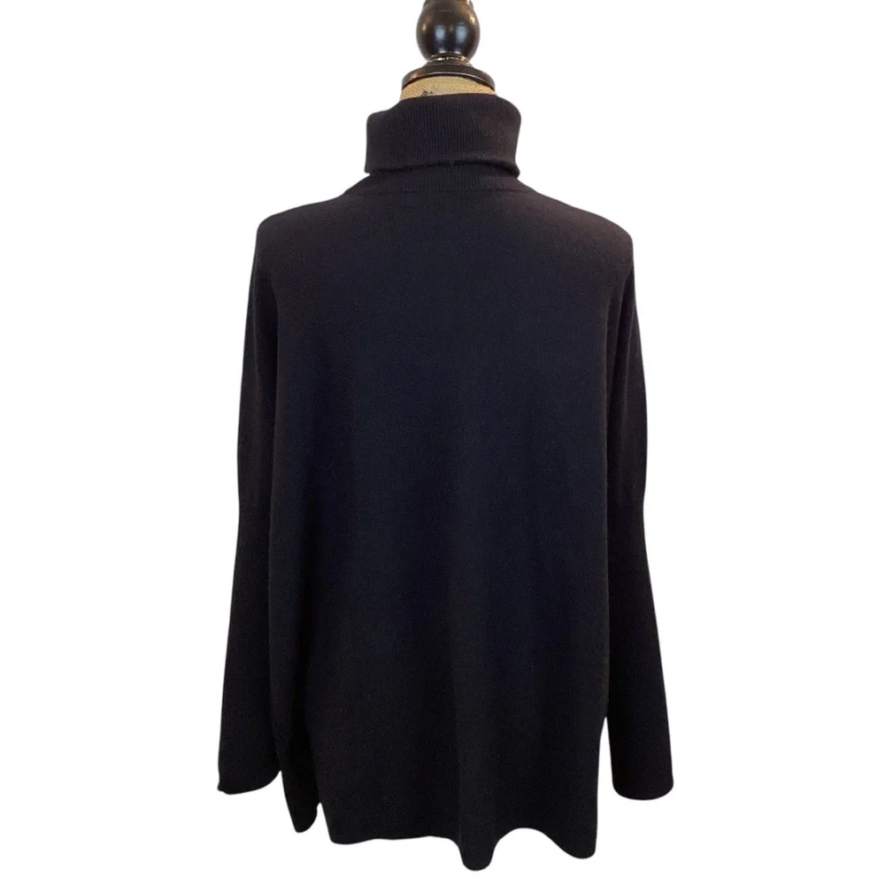 Garnet Hill Cashmere Wool Oversized Turtleneck Sweater Kangaroo Pocket Black - Picture 5 of 15